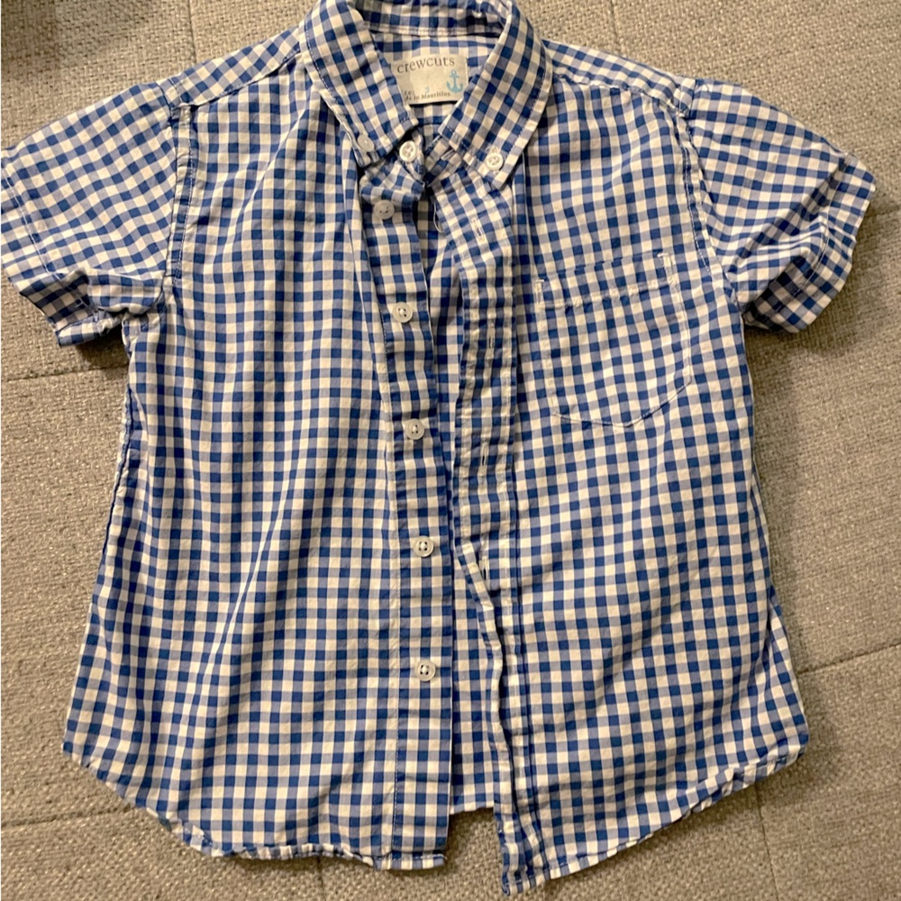 Darling toddler boy button down shirt sleeve shirt.